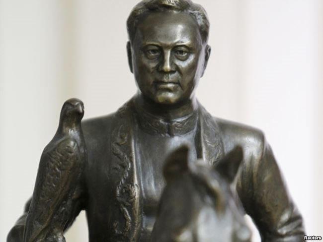 Monument to Nursultan Nazarbayev in Museum in his native settlement Ushkonyr in Almaty Region. 15.03